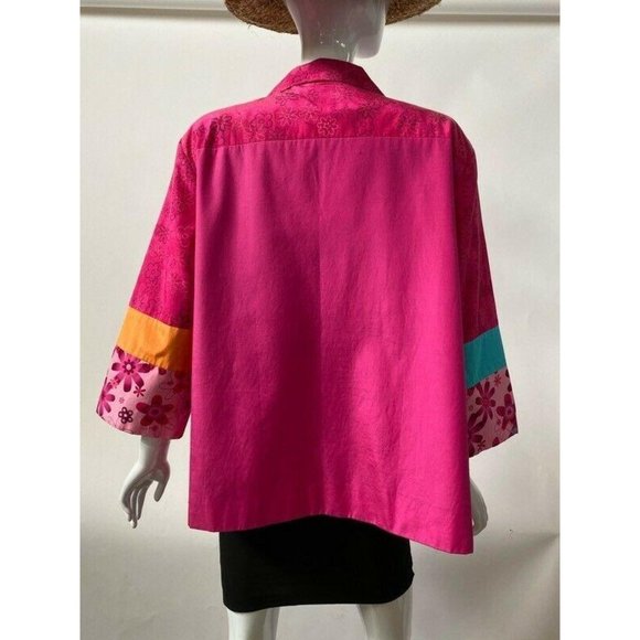 Diane Gilman Womens Silk Blend Jacket Pink Turquoi - Picture 2 of 10